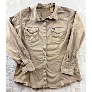 Wrangler Women's Tan Pearl Cat Eye Snap Double Pocket Button Up Shirt Size Large